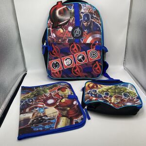 Back To School Marvel Avengers Backpack, Lunchbox, Folder Set Iron Man Hulk Capt
